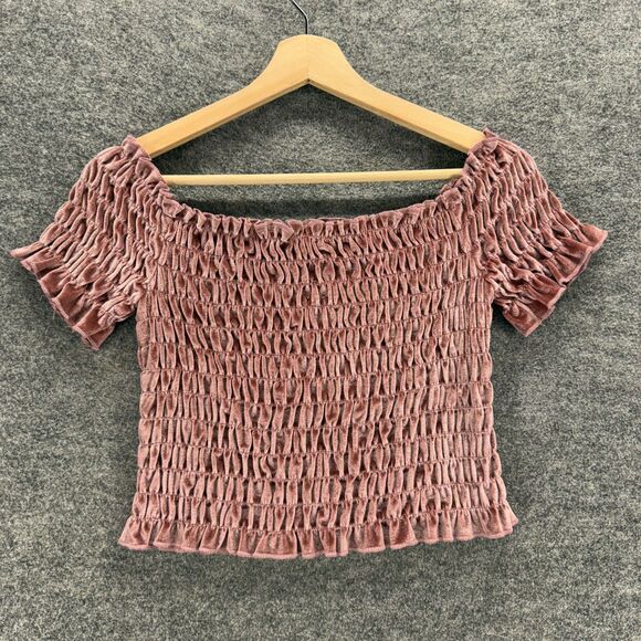 Wild Fable Top Women M Medium Pink Short Sleeve Gaphered Round Neck Casual - Picture 2 of 7